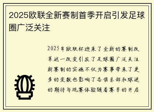 2025欧联全新赛制首季开启引发足球圈广泛关注 2025欧联全新赛制首季开启引发足球圈广泛关注